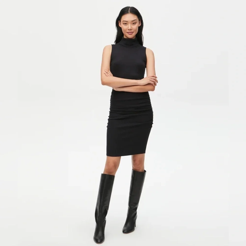 Michael Stars Macy Mock Neck Ribbed Dress XSP Date Night Minimalist LBD